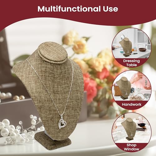 Novel Box Burlap Bust Stand Jewelry Necklace Display 6.5x4x10 Inches - Freestanding Travel Necklace Holder Stand - Necklace Mannequin Organizer Stands - Necklace Displays Medium - color: Burlap, size: Medium