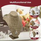Novel Box Burlap Bust Stand Jewelry Necklace Display 6.5x4x10 Inches - Freestanding Travel Necklace Holder Stand - Necklace Mannequin Organizer Stands - Necklace Displays Medium - color: Burlap, size: Medium