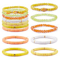 Ornaland 7Pcs Handmade Polymer Clay Heishi Surfer Stretch Bracelets Set Colorful Glass Beads Bracelets Boho Stackable Preppy Bracelets Wrist Jewelry for Women - color: Yellow