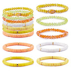Ornaland 7Pcs Handmade Polymer Clay Heishi Surfer Stretch Bracelets Set Colorful Glass Beads Bracelets Boho Stackable Preppy Bracelets Wrist Jewelry for Women - color: Yellow