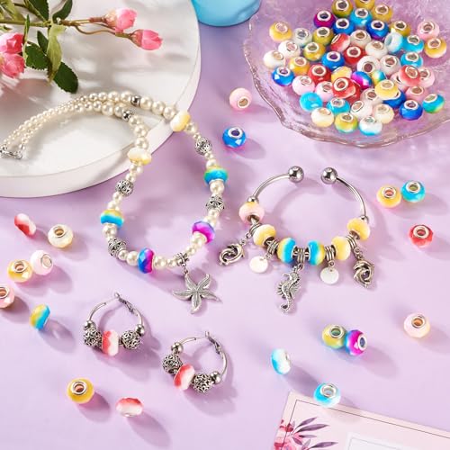14mm 70pcs Glass European Beads: 7 Colors, Round, Craft Beads for DIY Jewelry Making - color: 70pcs- Gradient