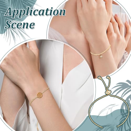 50Pcs Adjustable Slider Bracelet 18K Gold Plated Brass Extender Chains with Crystal Rhinestones Ends for DIY Bracelet Jewelry Making Findings DIY Craft Women Valentine’s Gift