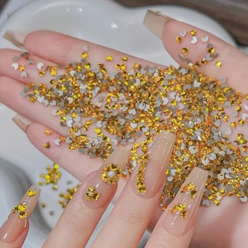 ONPRESS 200Pcs Gold Rhinestones Nail Art Charms Golden Malt Flat Bottom Special Shaped Diamond Small Nail Art Diamond Super Shiny Wheat Ear Nail Decoration DIY Nails Art Crafts Supplies for Women - color: metallic