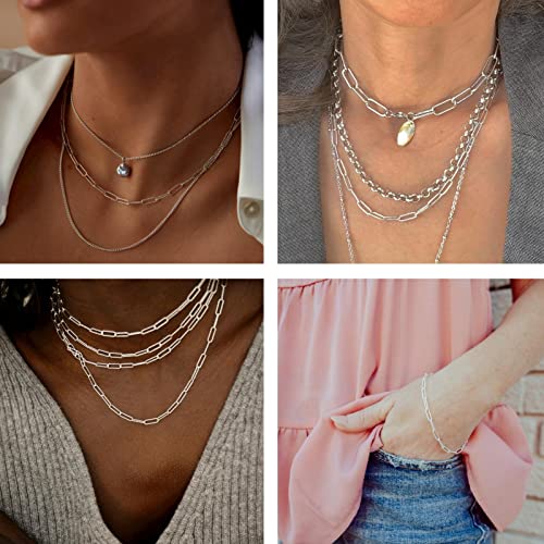 16.4 Feet Silver Stainless Steel Chain Bulk Embossed Paperclip Chain for Jewelry Making Soldered Oval Necklace Chain Roll with Lobster Clasps and Jump Rings Jewelry Supplies DIY Craft - color: Embossed Paperclip Silver