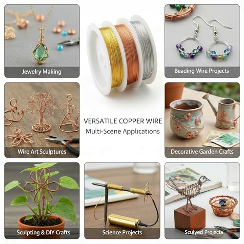 Copper Wire for Jewelry Making, 22 Gauge (0.6mm) 3Rolls 12Feet/Roll Jewelry Beading Wire & Essential Jewelry Making Supplies Premium Wires for DIY Jewelry Making, Crafts, Gardening (3rolls Set)