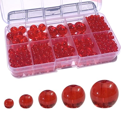 Gocelyn 476PCS Round Crystal Glass Beads for Jewelry Making(Red), Glass Spacer Loose Beads for Crafts Bracelets Necklaces Charms Pendants Friendship 4/6/8/10/12mm - color: Round Glass Beads: Red