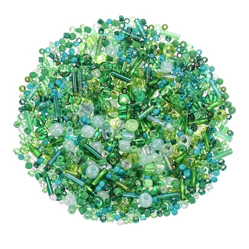 uxcell 1000 Pcs Mixed Glass Seed Beads, 1-4mm Mini Loose Glass Bugle Beads for DIY Earrings, Necklaces, Bracelets, Jewelry Making, Green - color: Green, size: Small to Medium
