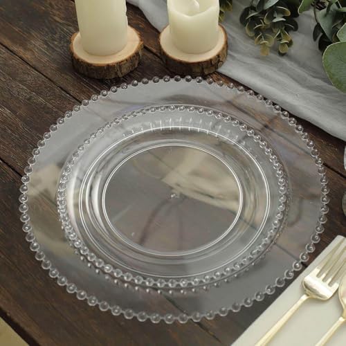 8" Salad Plates - Set of 20 - Plastic Clear Round Disposable Dessert Appetizer Plate Beaded Rim, Ideal for Dinner Party Wedding Bulk Events - color: Clear, size: 8" Salad Plate, 20 Pack