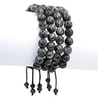 AD Beads Natural 10mm Gemstone Bracelets Healing Power Crystal Macrame Adjustable 7-9 Inch - color: Labradorite Larvakite