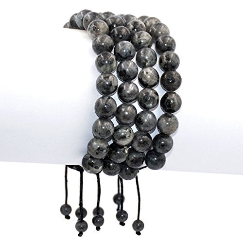 AD Beads Natural 10mm Gemstone Bracelets Healing Power Crystal Macrame Adjustable 7-9 Inch - color: Labradorite Larvakite