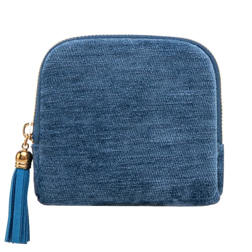 Cute Coin Purse Small Travel Jewelry Case with Tassel Mini Travel Jewelry Bag Organizer Pouch for Coins Bracelets, Fashion Accessories Mini Organizer Storage Bag for Women (A-Lake Blue) - color: A-Lake Blue