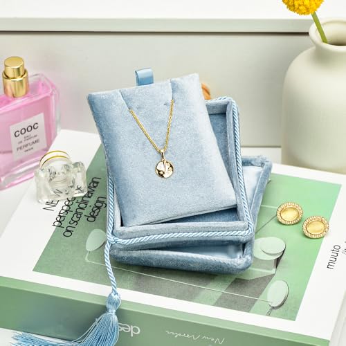 TAIMY Necklace Boxes, Velvet Small Earring and Necklace Case for Women with Tassel, Empty Long Necklace Pendant Box for Her(Blue) - color: Blue