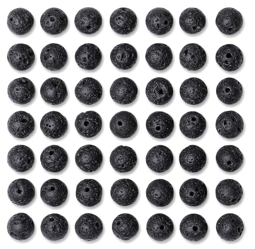 QINJIEJIE 100PCS Black Volcanic Lava Beads 8mm Natural Stone Beads Round Loose Gemstone Bead for Bracelet Beading Crystal Jewelry Making DIY Necklace Earrings 0.32" - color: Black volcanic Lava, size: 100PCS