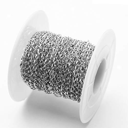 33FT Stainless Steel Jewelry Chains Silver Extender Chains Twisted Cable Chains Link Bulk for Jewelry Makings - color: Silver, size: Chain Width 2.0mm