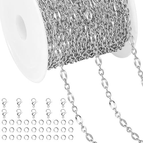 16.4 Feet Stainless Steel Oval Lip Jewelry Making Chains Silver Chain Bulk for Jewelry Making DIY Craft Findings - color: Lip Silver