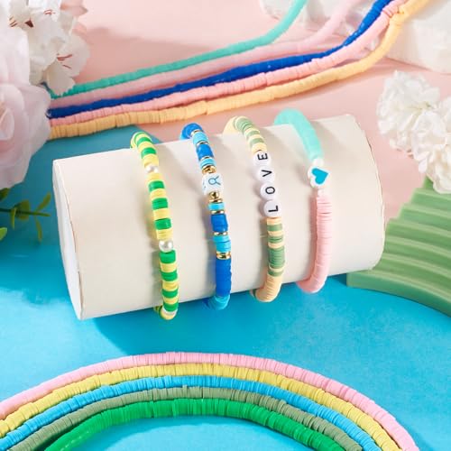 10 Strands Handmade Polymer Clay Bead Strands Assorted Heishi Beads Charms Flat Round Disc Bead Loose Spacer Bead for Jewelry Making DIY Bracelet Necklace Craft Keychain Earring Pendant