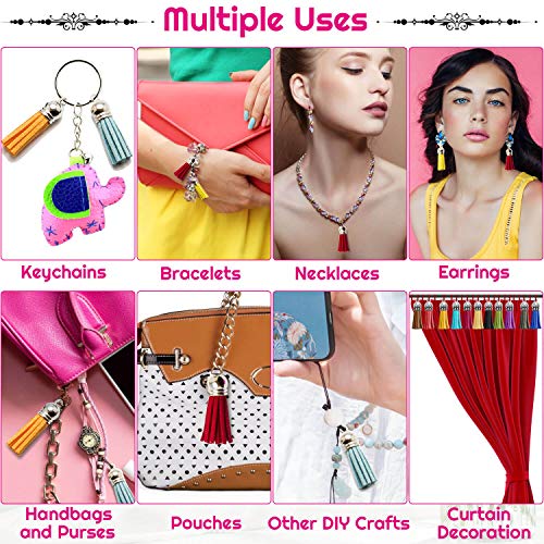 PAXCOO Tassels for Jewelry Making, 50pcs Leather Tassel Keychain Charms Bulk with 50pcs Jump Rings for Bracelets, Acrylic Key Chain Blanks and Craft Supplies - size: 38 mm