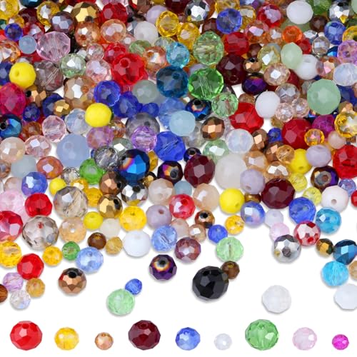 ZHIYUXI 1100PCS 4mm 6mm 8mm Faceted Glass Beads for Jewelry Making Crystal Assorted Suncatchers Glass Beads for Bracelet Making Necklaces Accessories - color: A-Colorful