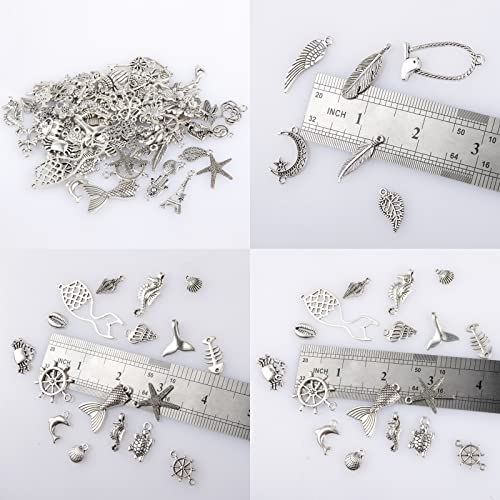 CHuangQi 100pcs Bulk Lots Jewelry Making Charms, Mixed Smooth Metal Charms, Pendants Bracelet Necklace Jewelry Making and DIY Craft Accessories - color: Silver