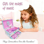 The Memory Building Co Unicorn Musical Jewelry Box Plays Classic Melody, Storage Organizer Music Box for Kids Ages 6-12, MDF Wood w/ 2 Fabric Lined Ring Bracelet Necklace Treasure Compartments - style: Unicorn