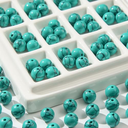 8mm Turquoise Beads 190pcs Natural Stone Gemstone Bead Round Loose Beads for DIY Crafts Bracelet Necklace Earrings Jewelry Making (Green) - color: green