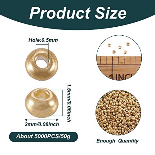 Craftdady 12/0 Golden Glass Seed Beads 2mm About 5000Pcs Metallic Small Round Pony Loose Spacer Beads for Jewelry Making Hole: 0.5mm - color: Metallic Golden, 2mm