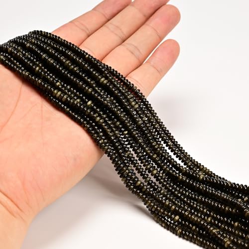 ICAI Beads Natural 2x4mm Rondelle Beads, Abacus Disk Stone Spacer Beads – Loose Natural Gemstone Beads for DIY Bracelet, Necklace, Jewelry Making (Golden Obsidian) - color: Golden Obsidian, size: 2x4