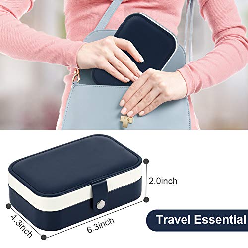 jiemei Jewelry Box, Travel Jewelry Organizer Cases with Double Layer for Women's Necklace Earrings Rings and Travel Accessories (Dark Blue) - color: Dark Blue