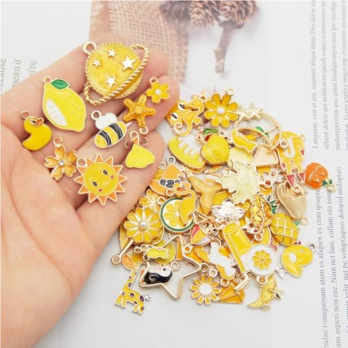 30pcs Mixed Enamel Charms Pendants for Jewelry Making Bulk lot Necklace Earrings Bracelet Craft Findings - color: Yellow