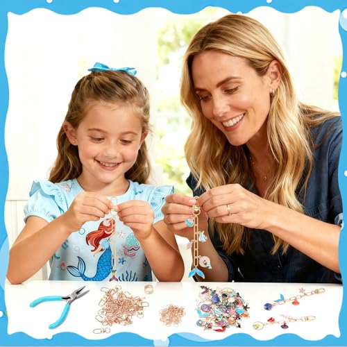 AUGSUN 189Pcs Ocean Themed Keychain Making Kit, Charm Jewelry Chain Making Crafts Including 60 Summer Beach Charms 12 Keychain Clips Hooks 15 Extender Chains 100 Jump Ring and Jewelry Plier - style: Ocean