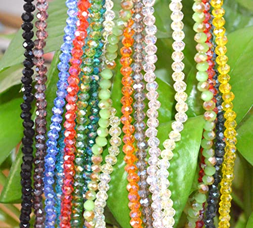 Catotrem Faceted Glass Crystal Beads Strands Briolette Rondelle Crystal Beads Spacer for Jewelry Making 15 Colors 2100pcs 4MM - size: 4mm