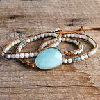 YGLINE Women Boho Handmade Natural Stone Crystal Leather Bead Wrap Bracelets Collection - color: Amazonite-3w