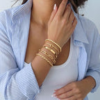 Gokeey Gold Bracelets Set for Women Non Tarnish, Waterproof 14K Gold Plated Sterling Silver Chunky Cuff Bracelet Stackable Gold Bangles Bracelet for Women Trendy Fashion Accessories Tie Knot Cuban Rope Paperclip Beaded Bracelet Stack Jewelry Mothers Day G