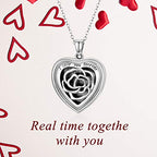 SOULMEET Personalized Silver Locket Necklace That Holds Pictures Photo Keep Someone Near to You, Memorial Custom Lockets Necklaces Letters Engraving for His Her - color: B-Rose-Black, style: Locket+Custom Photo+Engraved