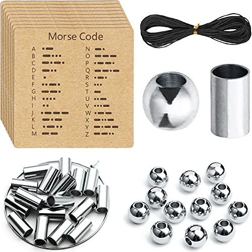 Ourtroness Morse Code Bracelet Making Kit, Includes Stainless Steel Round Spacer Beads, Long Tube Beads, Morse Code Decoding Card and Waxed Cord for DIY Jewelry Making(4mm) - color: 4mm Silver Kit