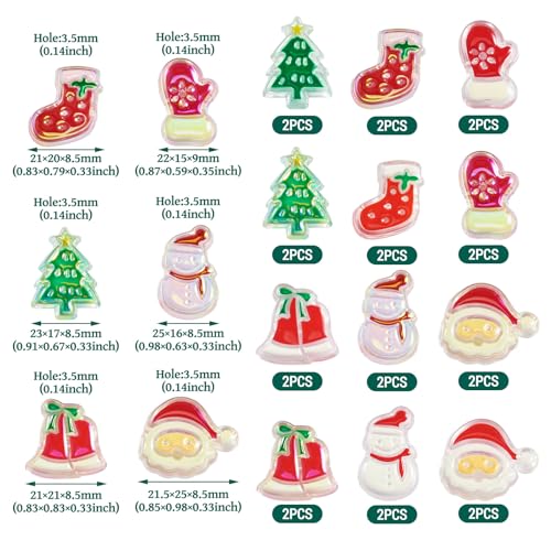 Beadthoven 24pcs Christmas Acrylic Beads, Red Green Crystal Focal Beads for Pens Keychain Making, Santa Claus Christmas Tree Gloves Stockings Snowman Loose Spacers for DIY Bracelets Jewelry Making - color: Christmas Patterns