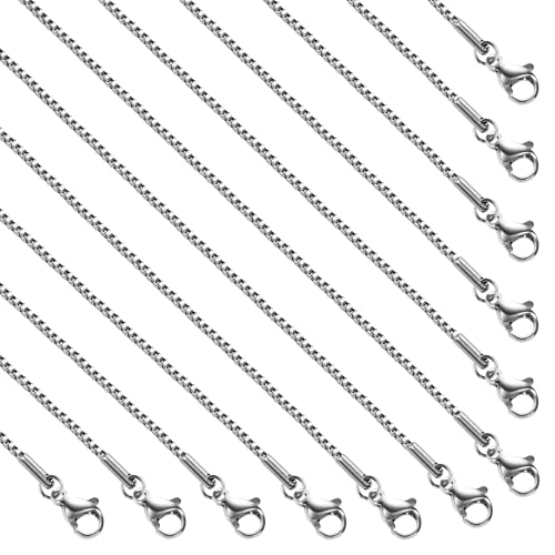 SMYHTGLIF 18 Inches Silver Stainless Steel Necklace Chain for Jewelry Making 12 Pack DIY Craft Box Necklace Chain with Lobster Clasps - color: Silver Box, size: 18 inches