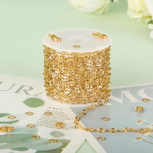 KYUNHOO 9.8 Feet Stainless Steel Jewelry Making Chains Gold Plated Chains Bulk Embossed Oval Chain Links with Lobster Clasps Jump Rings for Handcraft Making Supplies - color: Embossed Oval Gold