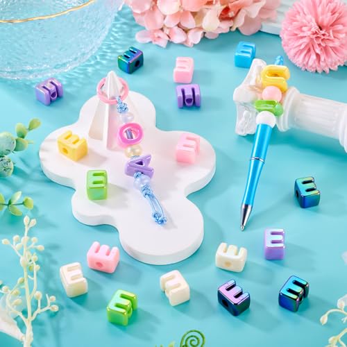 Beadthoven 20pcs Big Letter E Beads Large Hole Bubble Alphabet Acrylic Beads Charm Iridescent Plastic E Shape Loose Chunky Spacers for Jewelry Making Bracelet Necklace Keychains Shoelaces Crafts - color: E