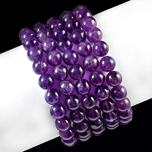 AD Beads Natural Gemstone Round Beads Stretch Bracelet Healing Reiki 10mm (Amethyst) - color: Amethyst