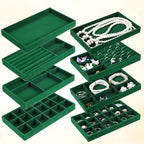 Dimeho Set of 8 Stackable Jewelry Trays Velvet Jewelry Organizer Display Case Storage Drawer Inserts Jewlery Container for Necklace Bracelet Rings Watch Earrings (Green)