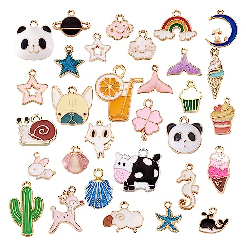 Craftdady Enamel Dangle Charms Pendant Food Animal Flower Cute Charms Colorful Metal Fruit Pendants Hang Ornament for Craft Bracelet Necklace Earring Key Chains Jewelry Making - color: Colorful with 30 Styles