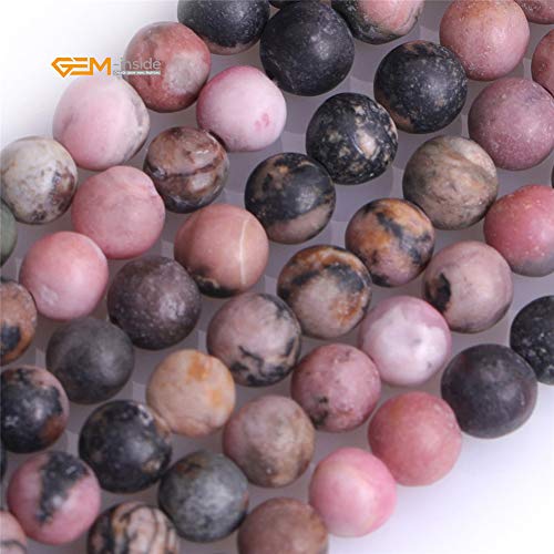 GEM-Inside 4mm Natural Stone Black Rhodonite Frosted Matte Unpolished Round Beads for Jewelry Making Strand 15 inch - color: Black Rhodonite, size: 4mm