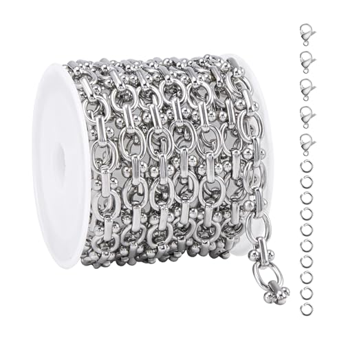 YOUBEIYEE 2 Meters Stainless Steel Jewelry Making Chains Oval Link Chains Bulk for Women Necklace DIY with Jewelry Accessories - color: Dumbbell Silver