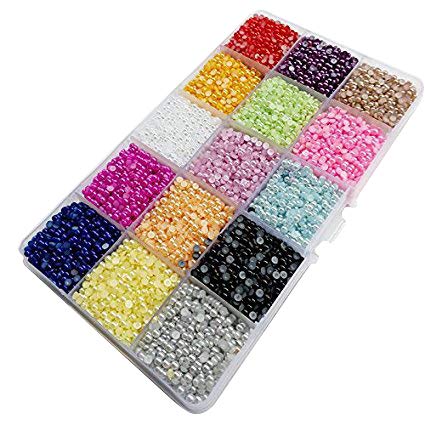 Chenkou Craft 18000pcs Assorted 15 Colors Half Flatback Imitation Pearl Bead 3mm Gem Scrapbook Craft DIY Beads + Plastic Box - color: 15color 3mm, size: 3mm