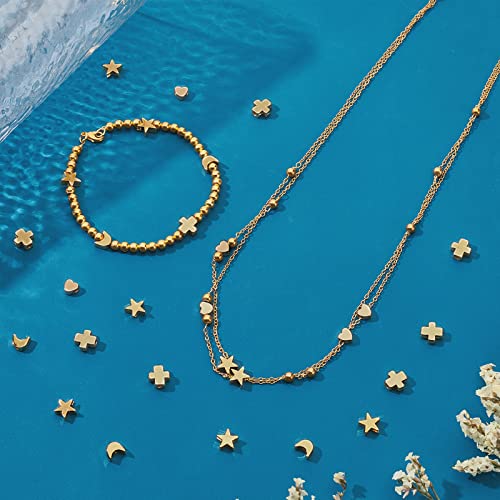 BENECREAT 40PCS 18K Gold Plated Moon Star Spacer Beads Heart Brass Beads for Bracelet Necklace DIY Jewelry Making - 10PCS/Shape - color: Heart Moon Cross Star