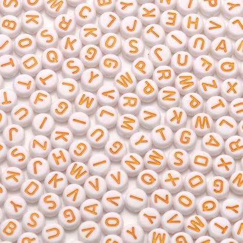 600pcs Acrylic Letter Beads Alphabet Letters Bead, for Friendship Bracelets and Gifts Souvenir Jewelry Making (Orange, 4×7mm(Round)) - color: Orange