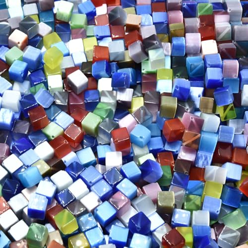 26pcs 10mm Mixed Colors Cat's Eye Diagonal Cube Stone Loose Gemstone Beads Semi-Precious Craft Supplies for DIY Jewelry Making - color: DiagonalCube10mm Mixed Colors