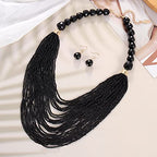 Bocar Necklace for Women, Multi Layer Statement Necklace, Long Chain Chunky Bib Seed Beads Necklace, Necklace Earring Set for Women Gift (NK-10693) - color: Black