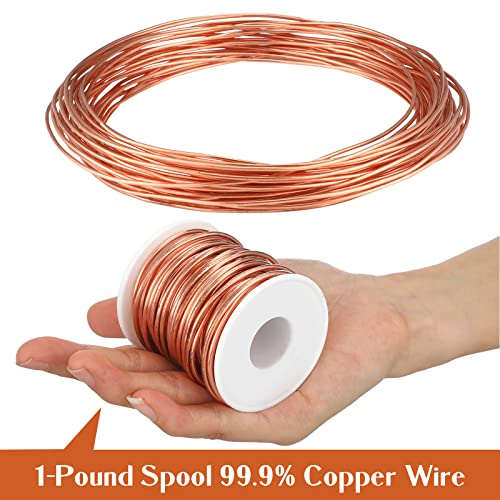Therwen 16 Gauge Copper Wire for Electroculture, Gardening Plants, Jewelry Making DIY Beading Craft Bendable Solid Bare Copper Wire, 1 Pound Spool(0.051'' Dia, 126' Length) - size: 0.051'' Dia, 126' Length, style: 16 Gauge